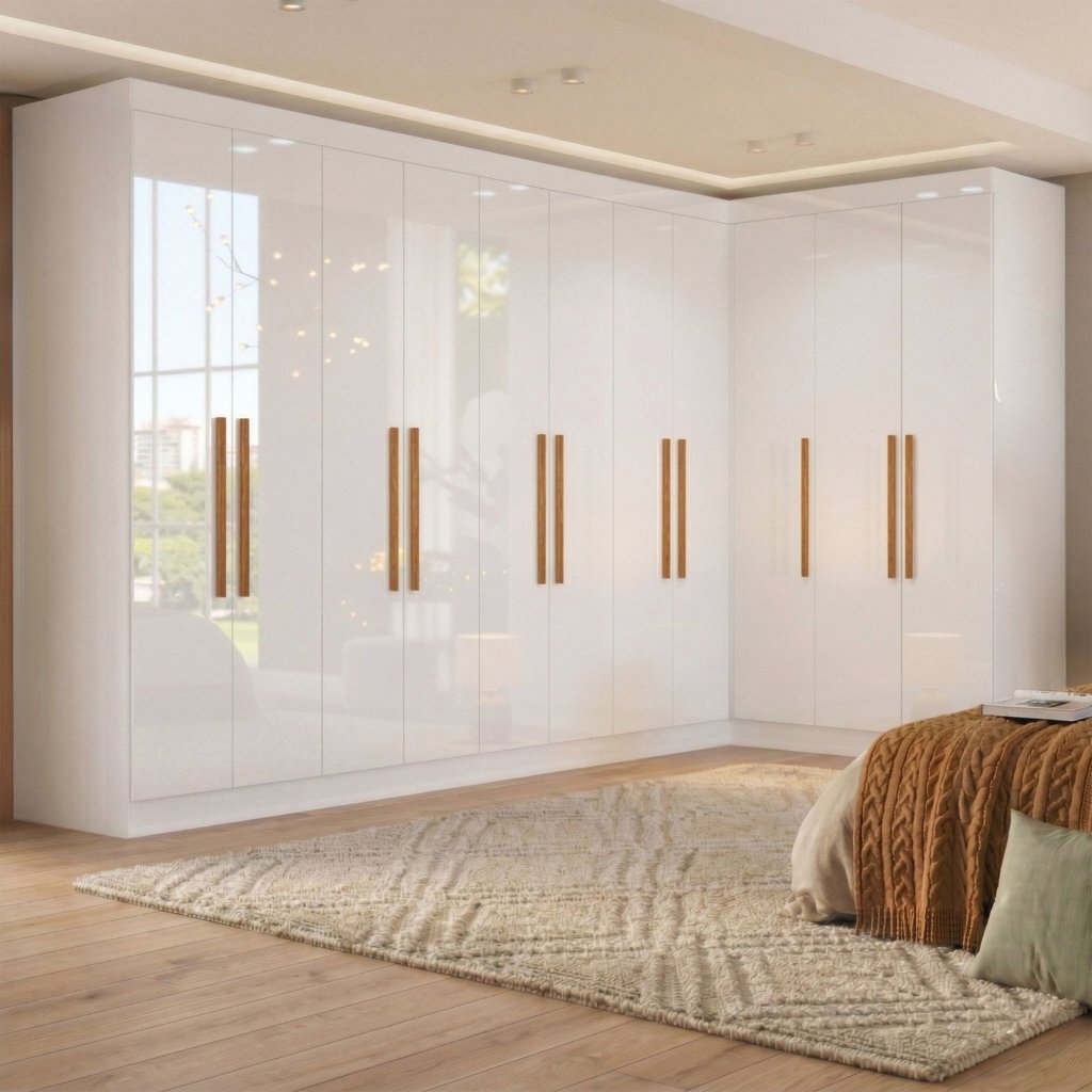 Guarda-Roupa Modulado de Canto 11 Portas e 4 Gavetas Paris Branco Branco
