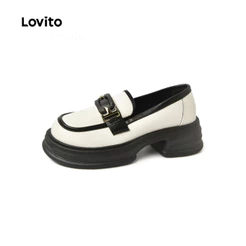 Lovito Mocassins Casuais Geométricos De Metal Estilo Britânico Com Sola Grossa Moda Coreana Para Mulheres LFA46138