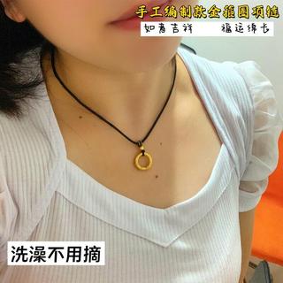Corda preta tecida à mão, latão, banhado a ouro, argola apertada, colar feminino, areia do vietnã, anel de ouro, pingent