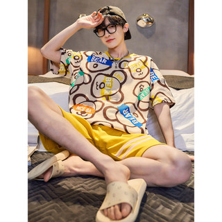 Pijamas de verão masculino algodão puro Shorts de manga curta terno adolescente dos desenhos animados estudante meninos 