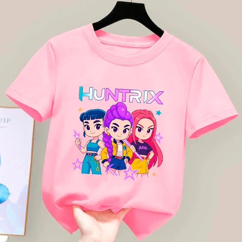 Camiseta De 100%Algodão Infantil Menina T-shirt Huntrix Cores Diferenciadas