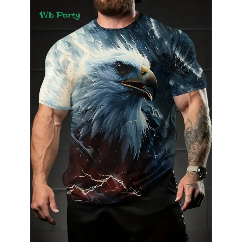 Hip Hop 3D Eagle Gráfico Masculino Verão Rua Roupas Masculinas Tendência Da Moda Manga Curta Camiseta Masculina De Grand