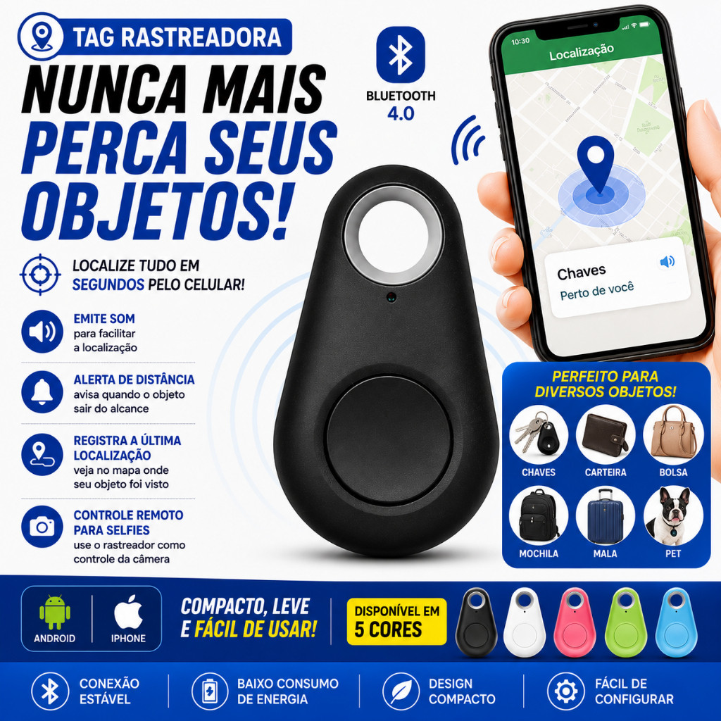 Tag Rastreador Bluetooth Localizador Anti Perda Chaves Carteira Bolsa Compatível Android iPhone