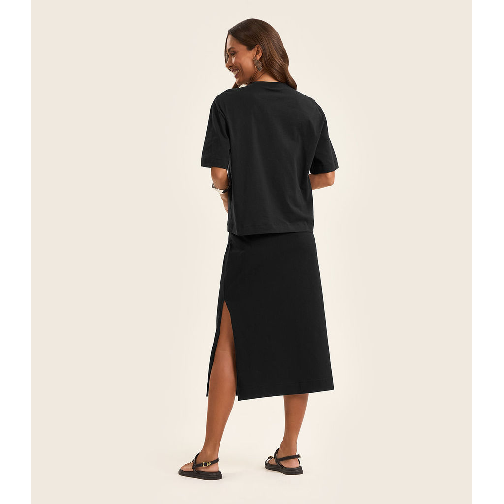 Saia Midi Feminina em Malhão Rovitex Preto