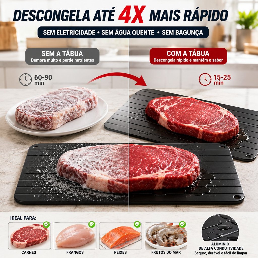Tabua Magica Descongelar Rápido Carne Alimentos Defrost Express Tech Bandeja Travessa