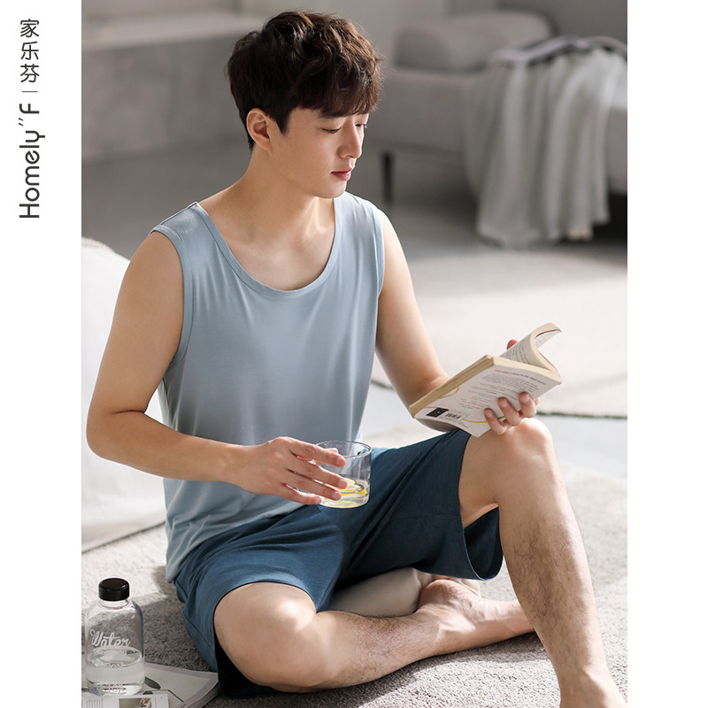 Kelef pijamas masculinos verão verão verão Modal colete sem mangas Loungewear masculino fino gelo seda terno masculino