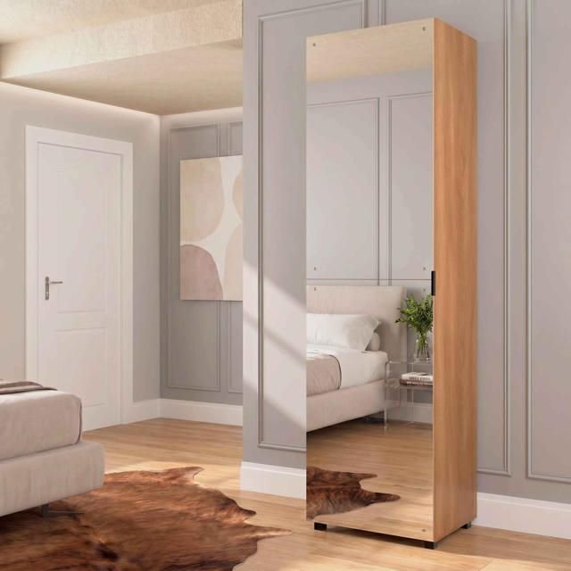 Sapateira 60cm com Espelho Versa Home Marrom/Branco/Freijó Branco/Freijó