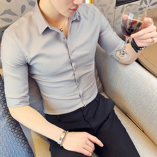 Camisa masculina Casual de manga três quartos moda Slim fit coreana camisa masculina 7.19