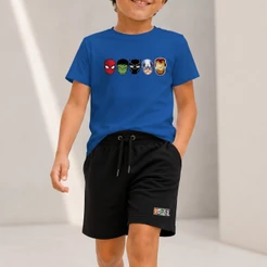Kit Camiseta Infantil Vingadores Avengers Menino e Bermuda Moletinho