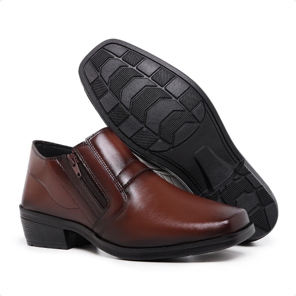 Sapato Social Masculino Casual Marrom Para Reunião Culto Com Zíper Promoção