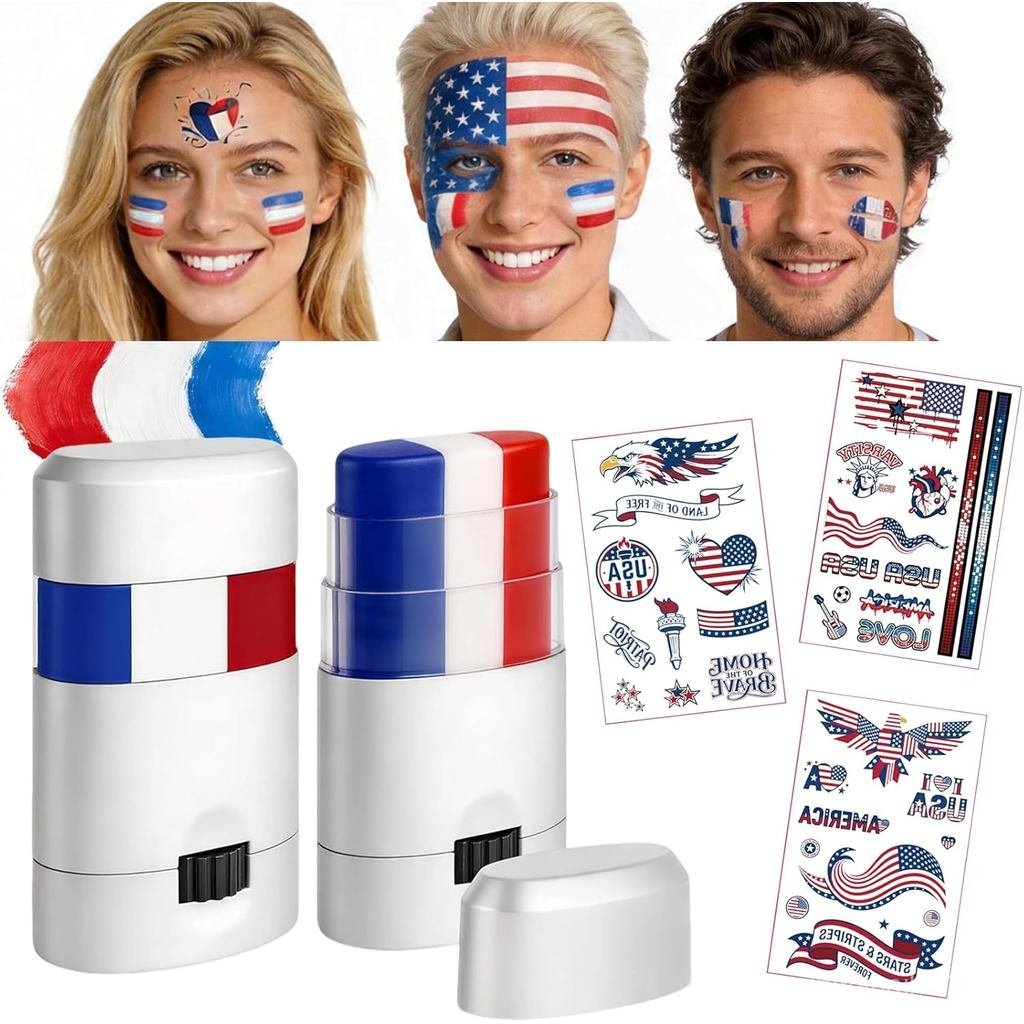 2pcs Red  Blue Face Paint Sticks  Sturdy TwistUp Design No Break USA Flag Color 
