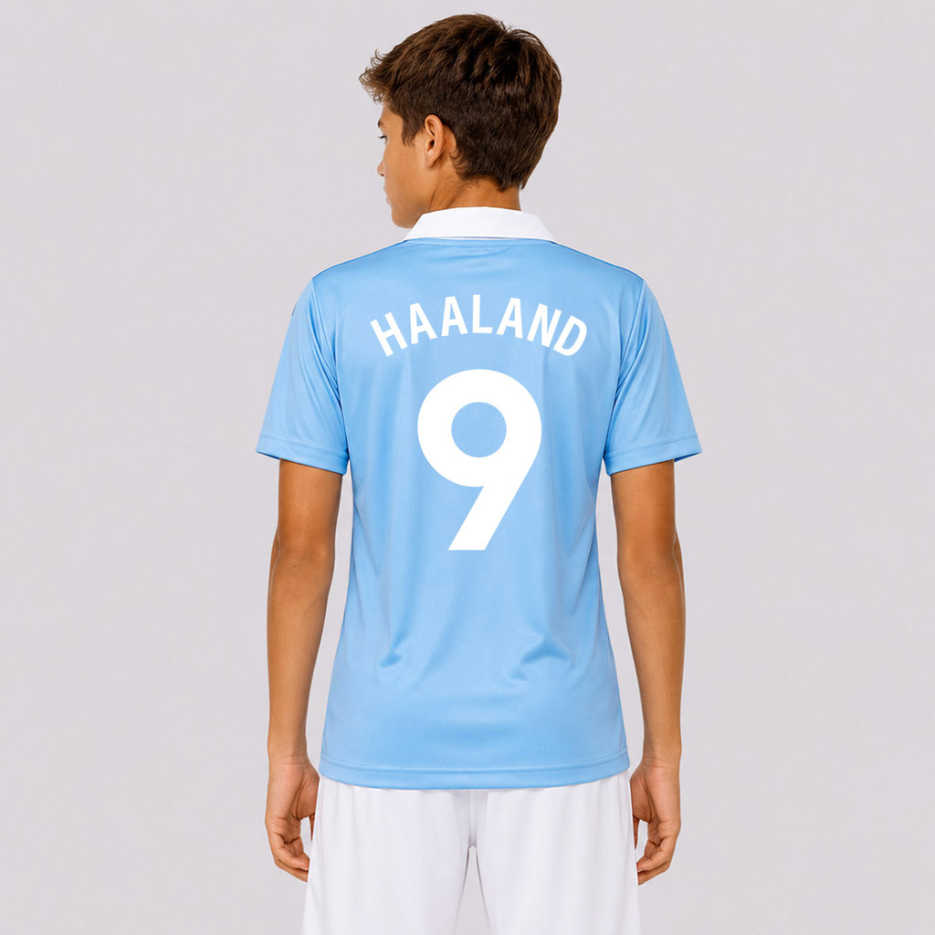 Camisa Manchester City The Blues Juvenil 9 Haaland Azul