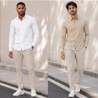 KIT 2 Camisa Social Unissex Manga Longa Slim Fit Elastano com Botão Tecnológica Anti Suor