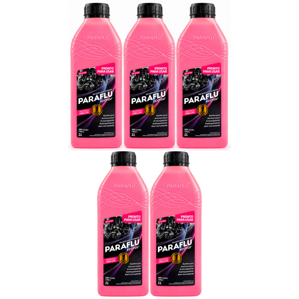 Kit 5L Aditivo Radiador Paraflu Orgânico Rosa Long Life Pronto para uso 103004