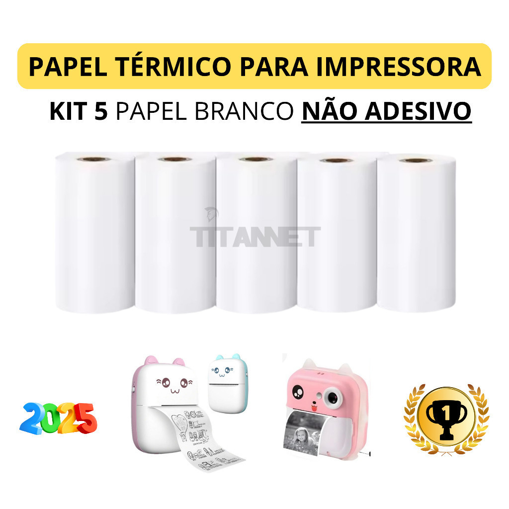 Kit 5 Bobina Etiqueta Térmica Adesiva 57x30mm Branco Mini Impressora — imagem 2 de 2