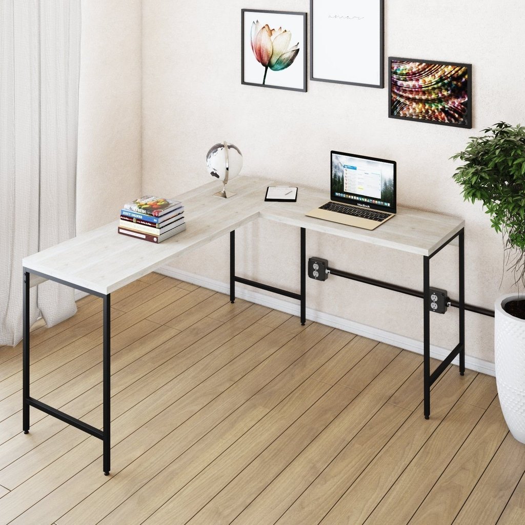 Escrivaninha Mesa Escritório em L Estilo Active 150cm Industrial Yescasa Branco Snow/Preto