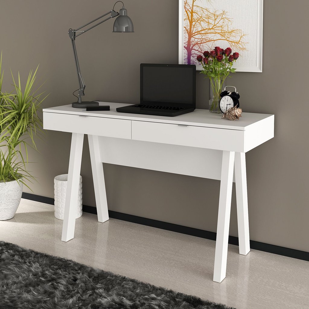 Escrivaninha Mesa Escritório Me 4128 2 Gavetas 120cm Branca Branco