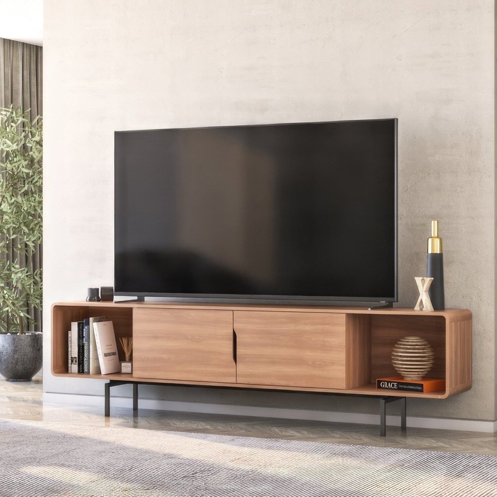 Rack para TV até 85 Polegadas 220cm Otto Espresso Móveis Laranja Freijó/Preto Freijó/Preto