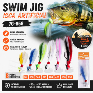 Isca Artificial Swim Jig com Pena 7g 10g 14g 21g 28g 42g 56g 85g Pesca Robalo Tucunaré Traíra， Hengjia 
