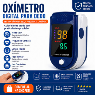 Oxímetro digital para dedo com visor led, leitura rápida de spo2 e frequência cardíaca pa…