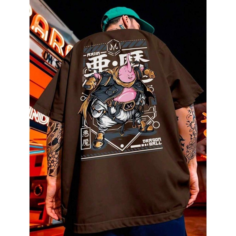 Camiseta Oversized Streetwear Dragon Goku Ball Majin Boo Gordo Anime Algodão Confortavel Estilosa Moderna P ao Plus Size