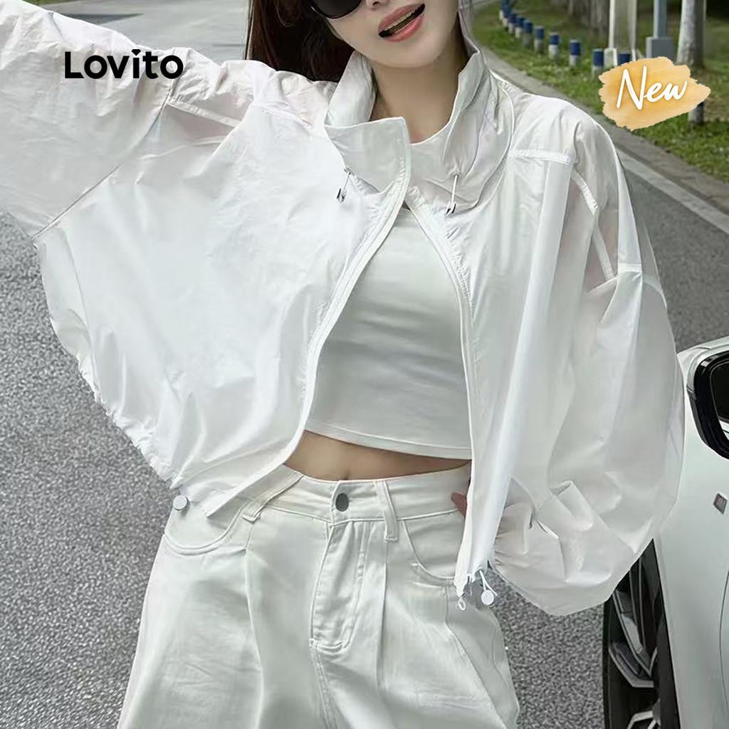 (New Arrival) Lovito Jaqueta Casual Feminina Branca para Outono/Inverno LNA148246