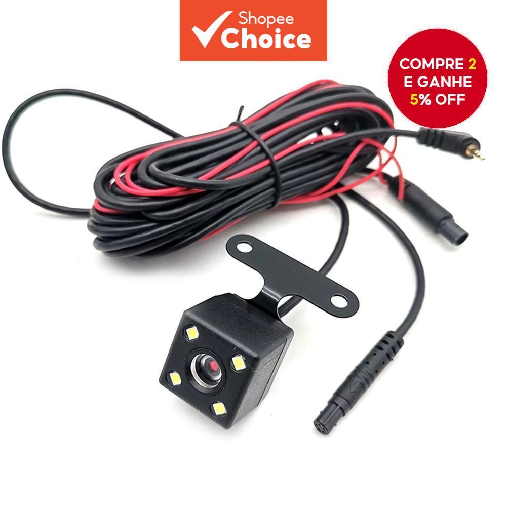  Câmera de Ré Universal para Carro 4 LEDs Visão Noturna com Cabo de Extensão de 5 Pinos para Dashcam