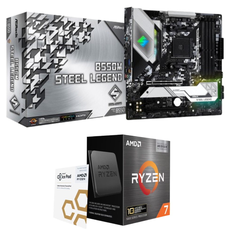 Kit Placa-Mãe ASRock B550M Steel Legend+Ryzen 7 5800X3D