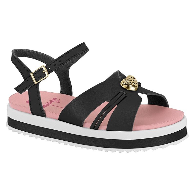 Sandália Infantil Menina Molekinha Papete com Coração Dourado Brilho Flat Form