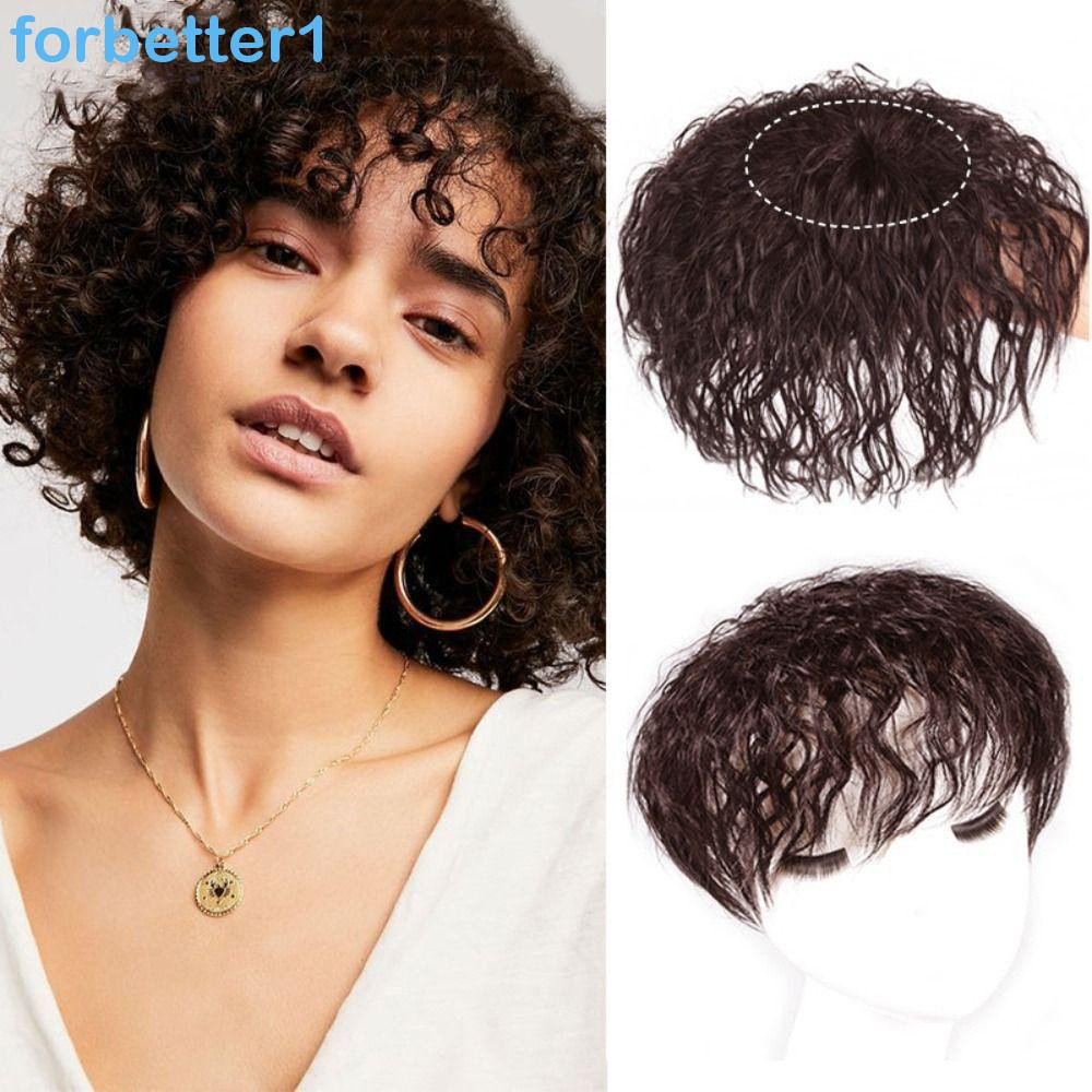 FORBETTER Acessório de Cabelo com Franja Cacheada Marrom Volumosa 7WWT