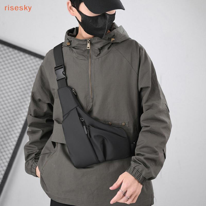Bolsa masculina antifurto de peito fechada, casual, de couro sintético impermeável, triangular, tipo carteira transversa