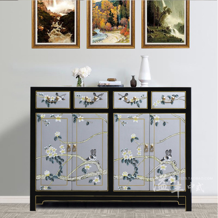 Moderno novo estilo chinês armário de entrada simples sala estar entrada sapato armário madeira maciça jantar lado armár