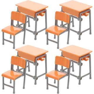4 Conjuntos de Mesa e Cadeira para Casa de Bonecas, Modelo Escolar, Mini Mochilas Escolares, Móveis Escolares em Miniatu