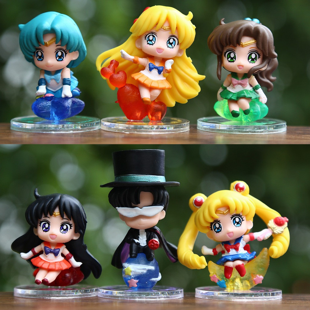 6 Pçs/Set 5-7cm Anime Sailor Moon Mini Figura Tsukino Usagi Chiba Mamoru Kino Makoto Mizuno Ami Q Versão PVC Figuras De 