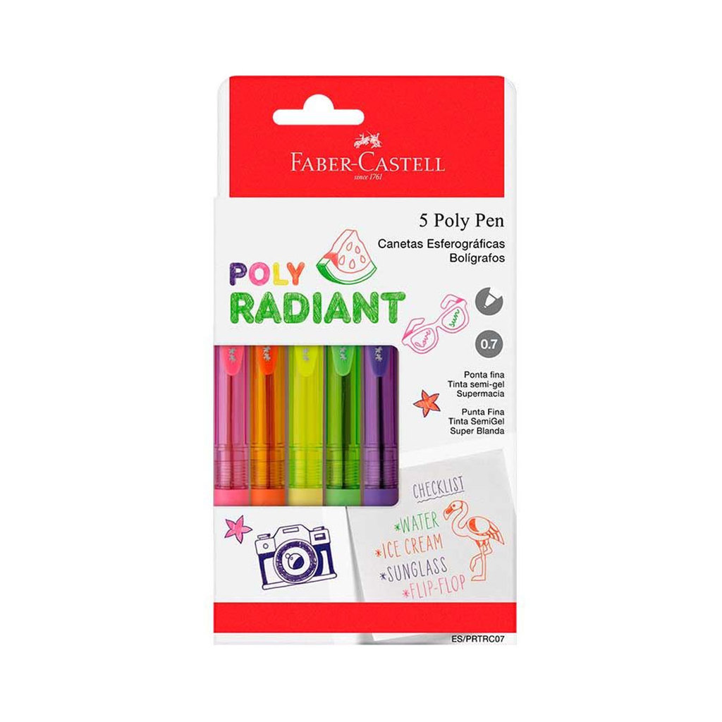 Caneta esferográfica 0.7 Poly Radiant Colors ES/PRTRC07/543254 com 5 unidades Faber-Castell