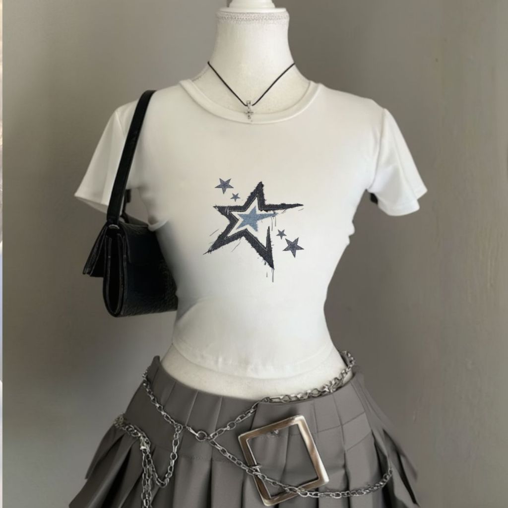 Blusinha Y2k Feminina Estampa Estrela Moda Vintage Tecido Leve Premium