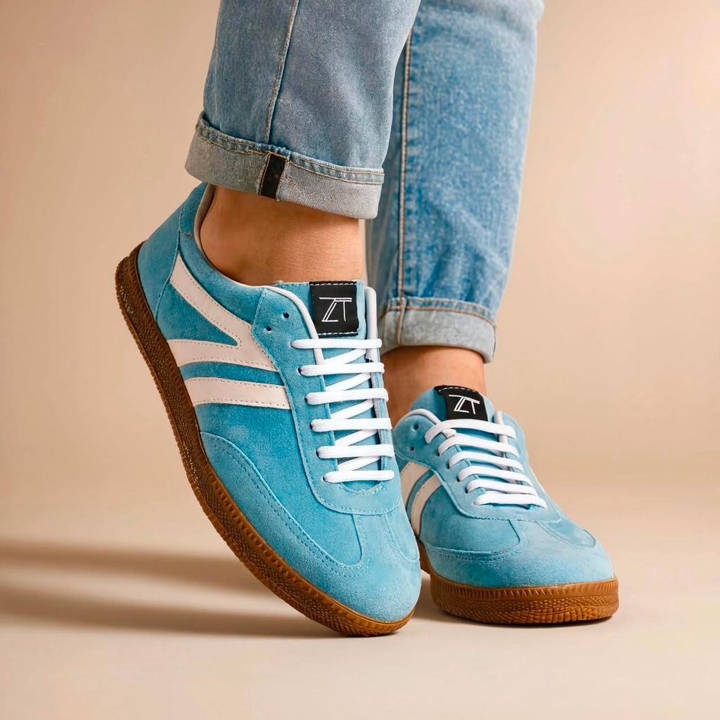 Tênis Feminino Casual Camurça Detalhe Lateral Listra Dupla Moderno Confortável Moda Confortável