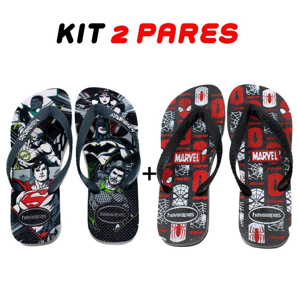 Kit 2 Chinelos Masculino Heróis Estampado Confortável Estiloso Antiderrapante - Envio Imediato