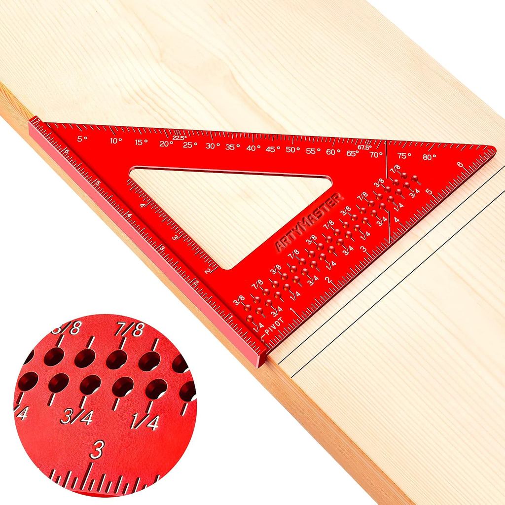 Esquadro de carpinteiro de 7 polegadas, ferramenta de marcação de furos de precisão de 1/16", 0-90 graus °   Esquadro de