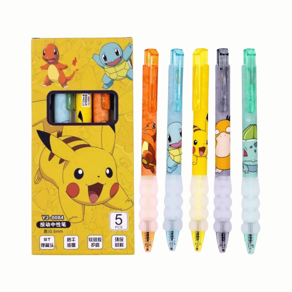 Kit 5 Canetas Pokémon Retráteis 0.5mm Tinta Preta