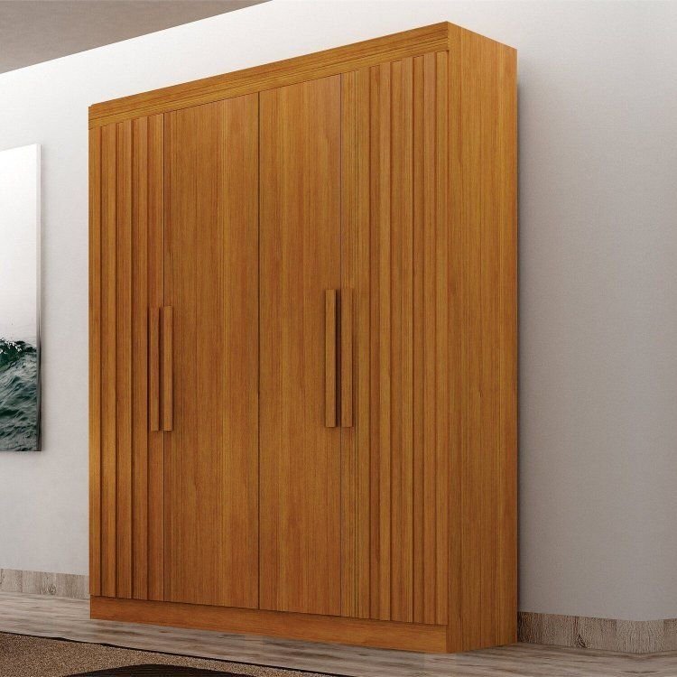 Guarda Roupa Solteiro Ripado 4 Portas 2 Gavetas 100% MDF Canadá Cinamomo