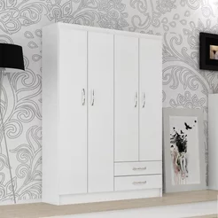 Guarda-Roupa Solteiro 4 Portas 2 Gavetas Atalaia Branco Branco