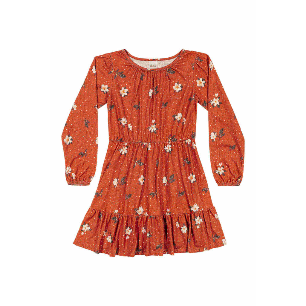 Vestido Infantil Menina Floral Manga Longa Elian Laranja