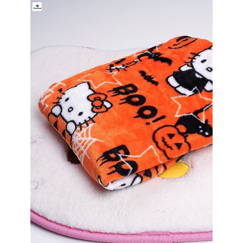 Halloween Hello Kitty Calças Femininas De Lã Laranja Com Estampa Fofa De Desenho Animado Calça De Pijama Térmica