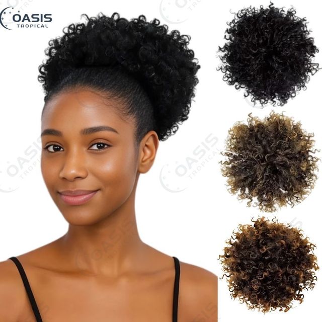 Coque De Cabelo Afro Puf Organico 100% - Afro Puff Cacheado Excelente Qualidade Marrom Degradê de Mel-OT