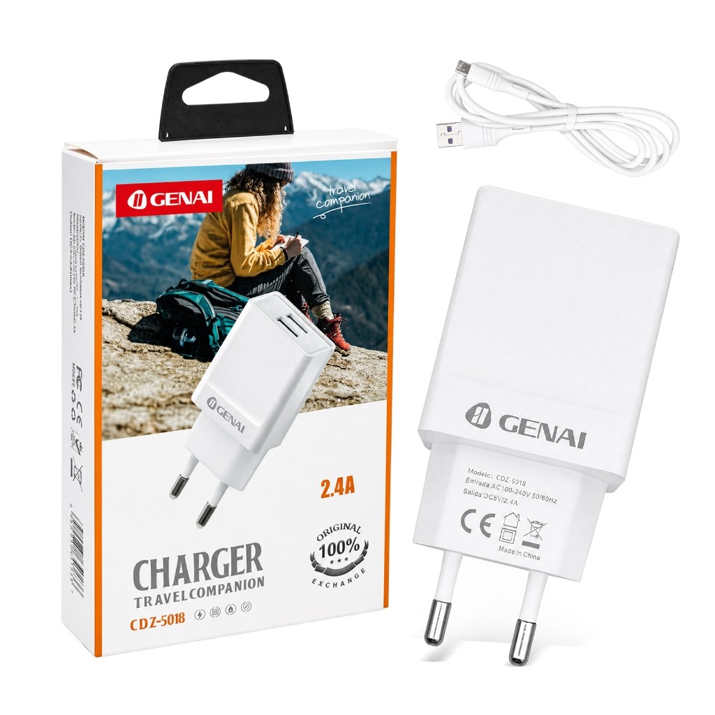 Carregador para Android V8 com Cabo de 1m (PD 5V/2,4A Lightning)