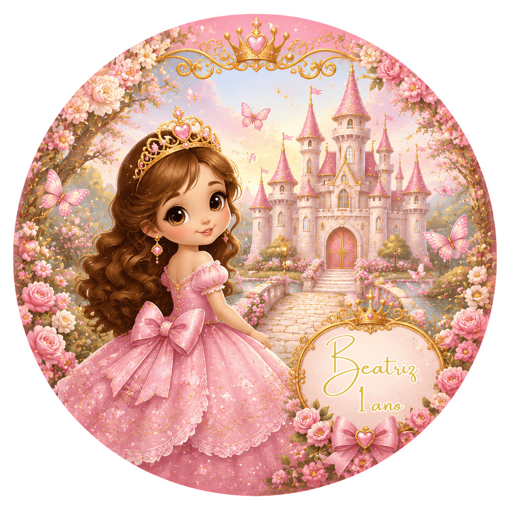 Kit 30, 50 ou 100 unidades Adesivos Circulares 5cm Princesa Encantada Lembrancinha de Festa Latinha Aniversário