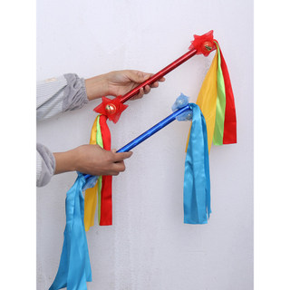 Crianças ginástica flor vara sino fita jardim de infância manhã exercício sala de aula adereços portátil cor brilhante 6