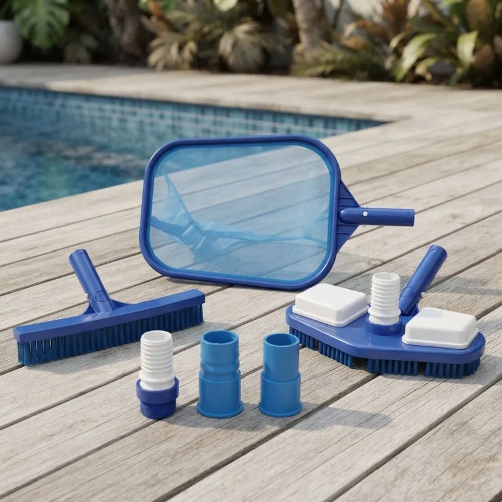 Kit Limpeza Piscina Completo Aspirador Asa Delta Peneira Escova Adaptador Acessórios