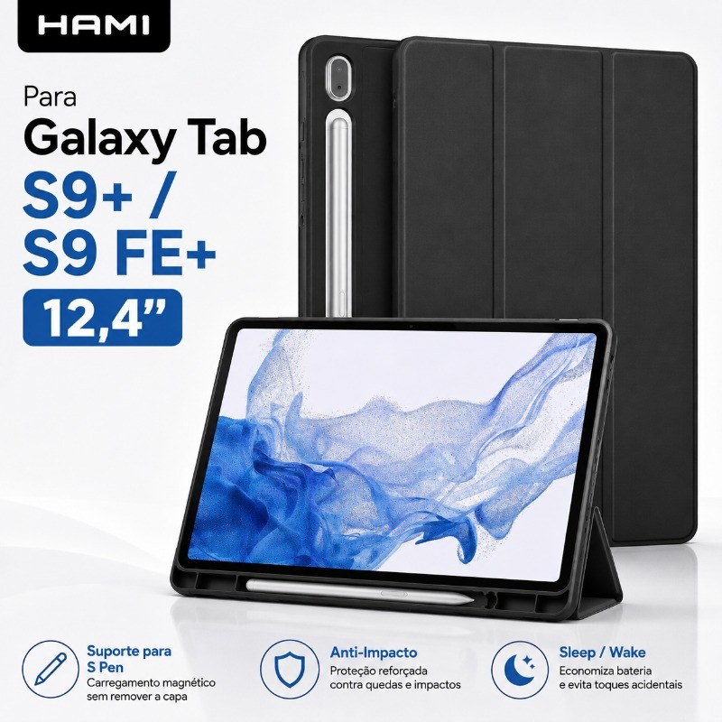 Capa para Galaxy Tab S9+ / S9 FE+ 12.4 com Suporte para S Pen, Anti-Impacto e Sleep/Wake